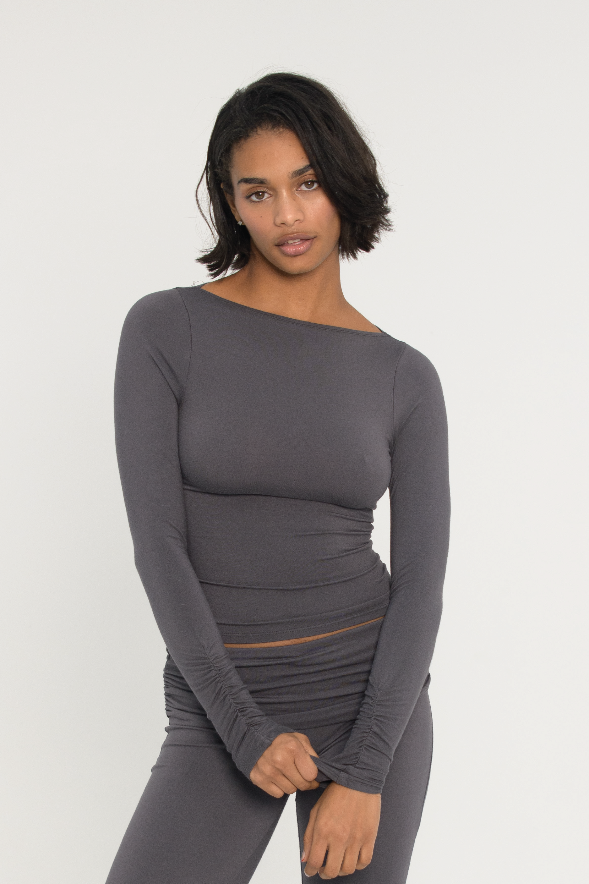 Boat Neck Long Sleeve Tee in Thunderstorm