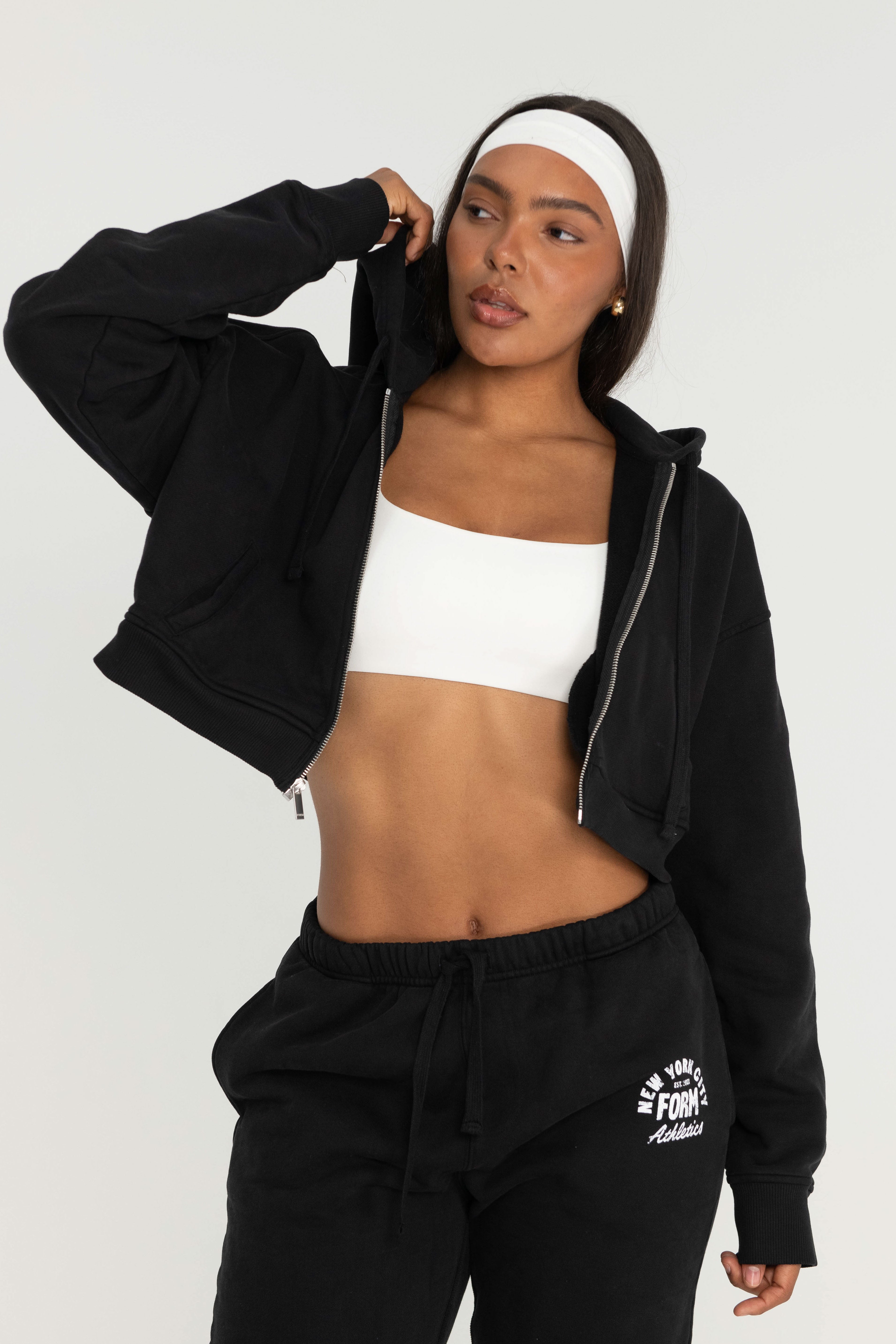 Black Cropped Zip-Up Hoodie