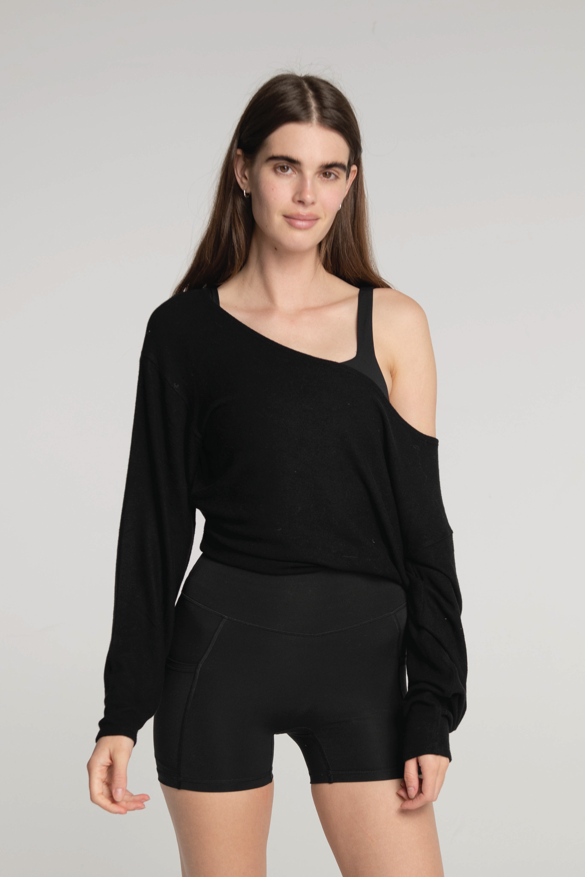 Black Off-Shoulder Knit Sweater for Women