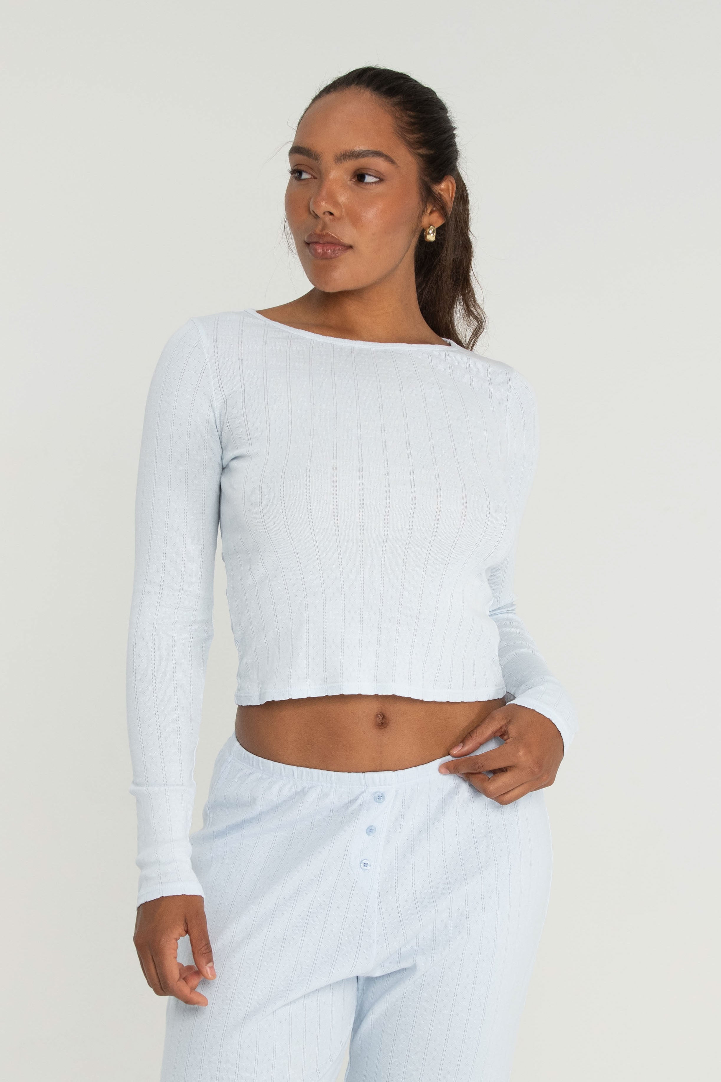 Baby Blue Pointelle Long Sleeve Top