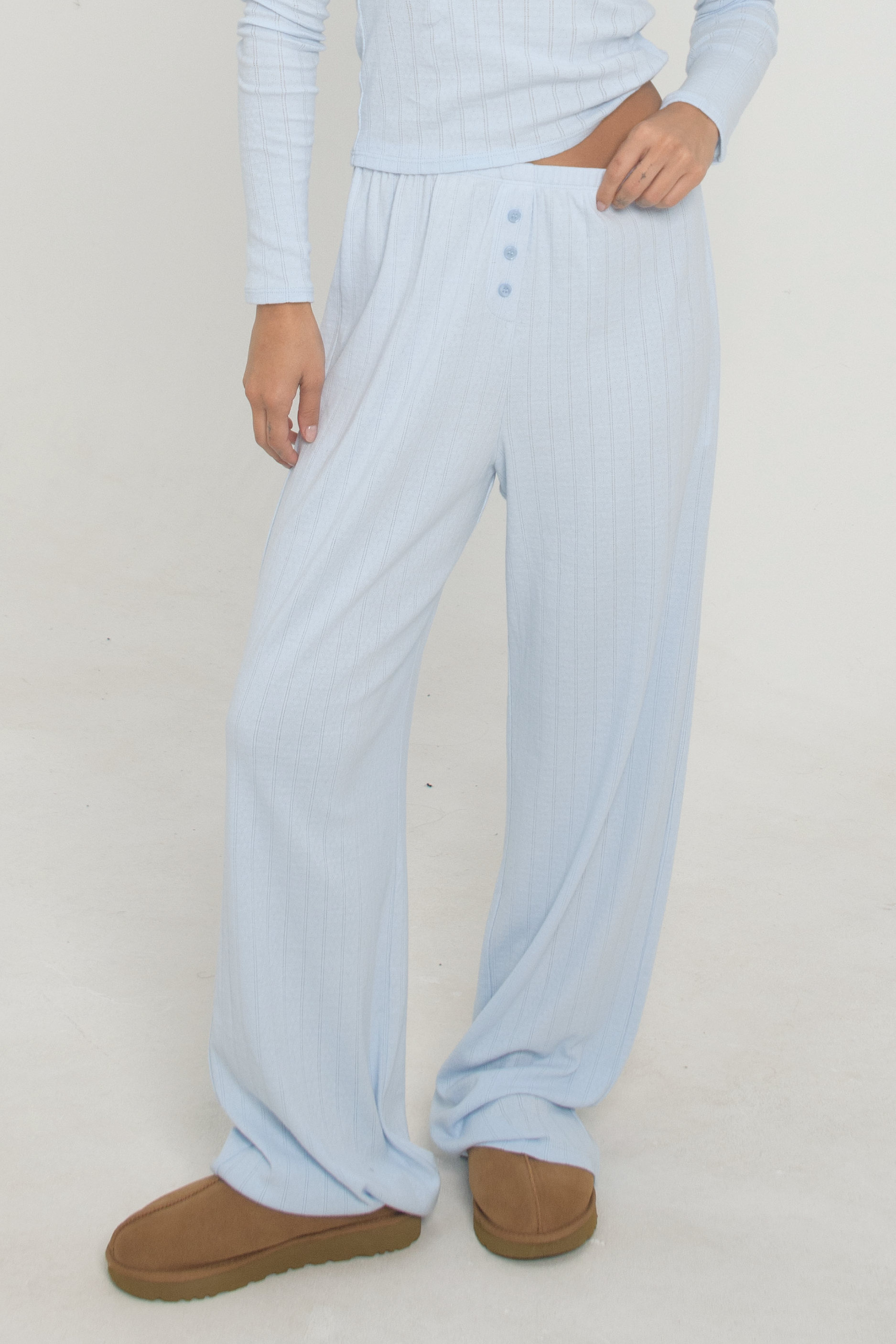 Baby Blue Pointelle Knit Pants for Women