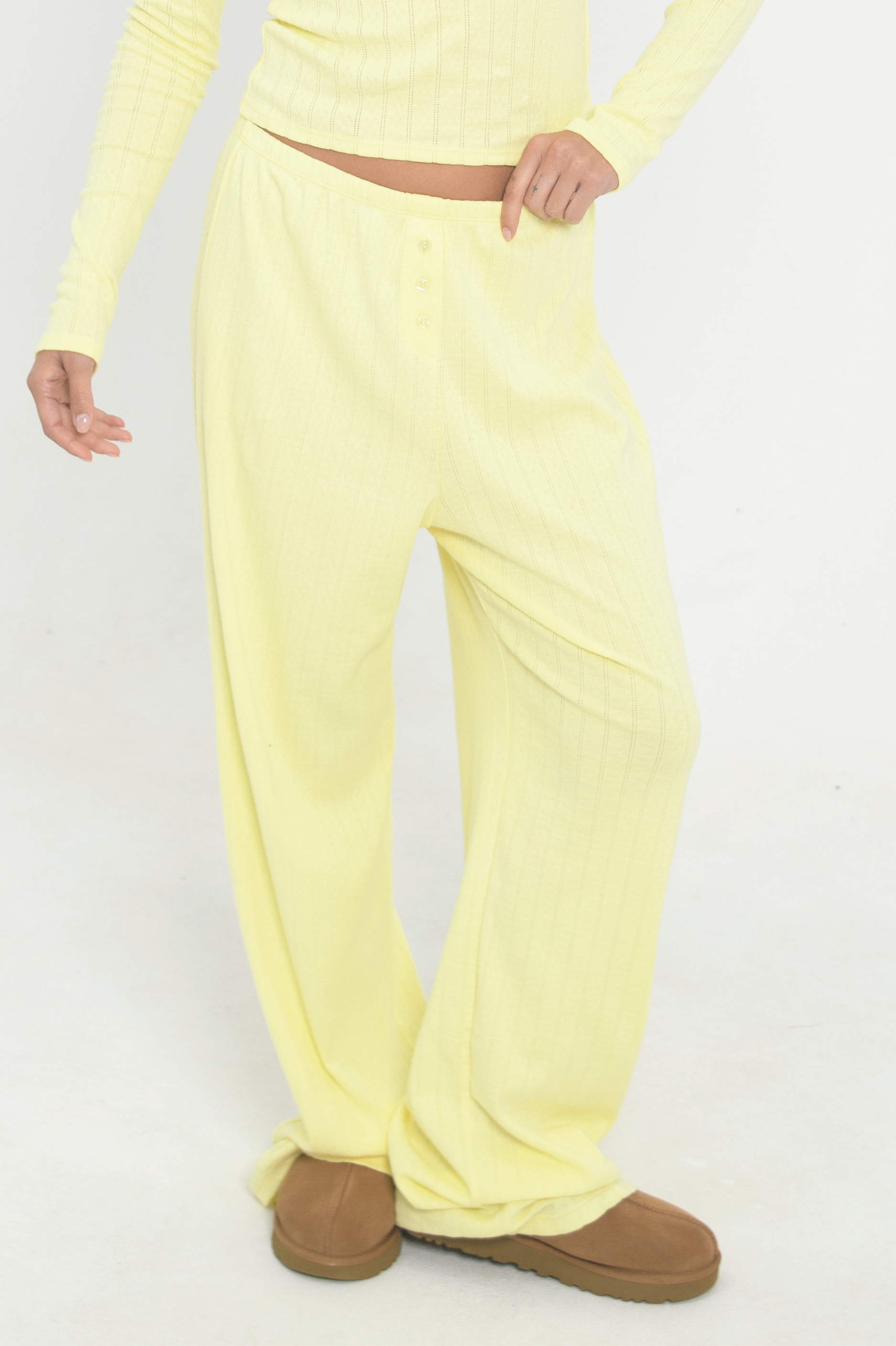 Butter Yellow Pointelle Knit Pants