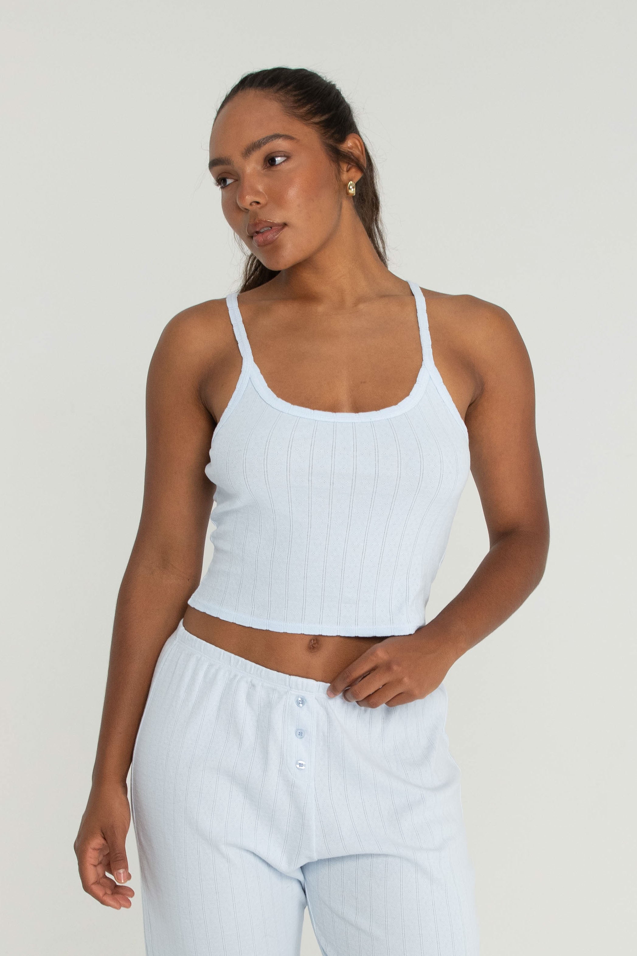 Baby Blue Scoop Neck Pointelle Tank Top