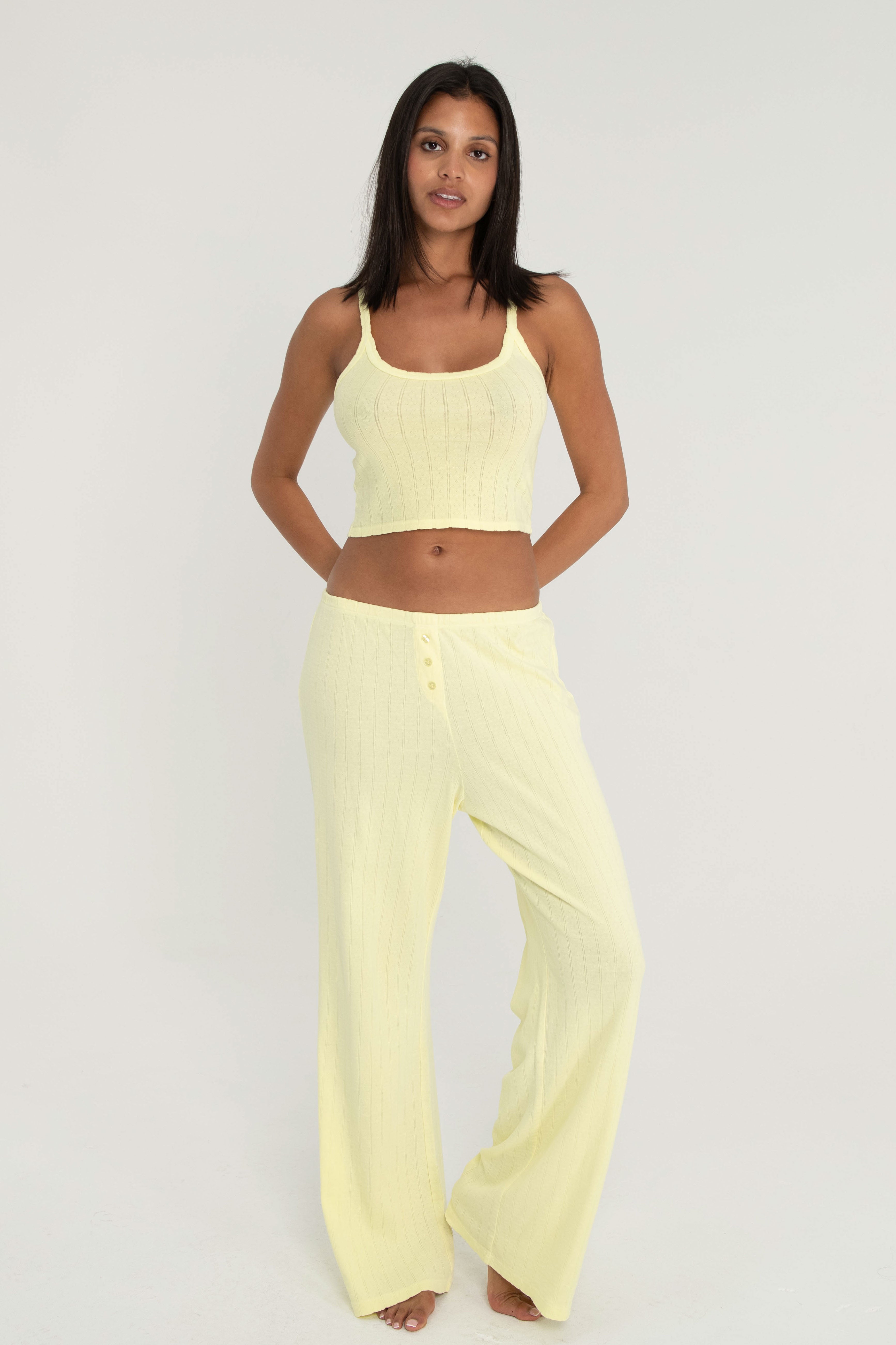Butter Yellow Scoop Neck Pointelle Tank Top