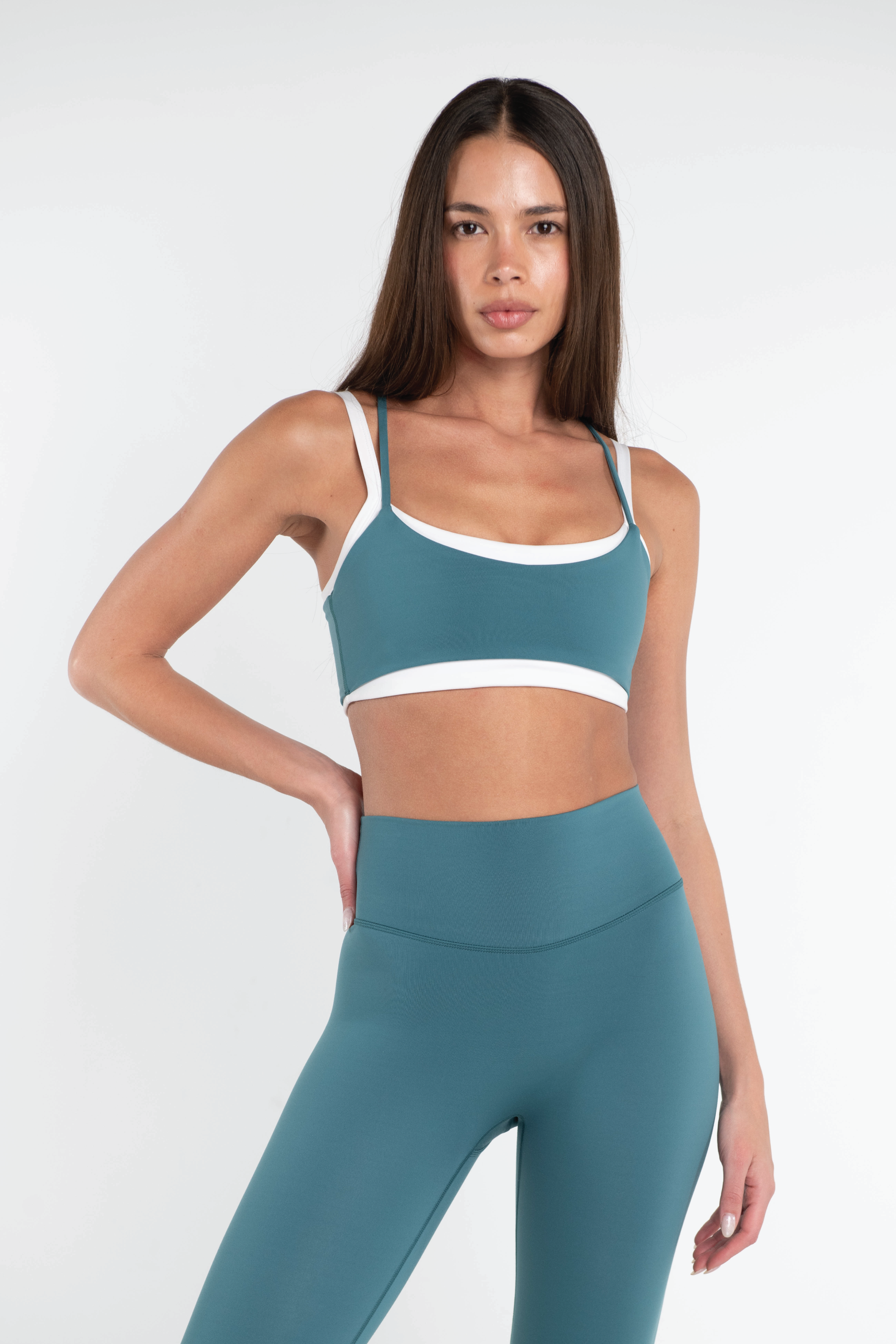 Layered Sports Bra in Lagoon Blue